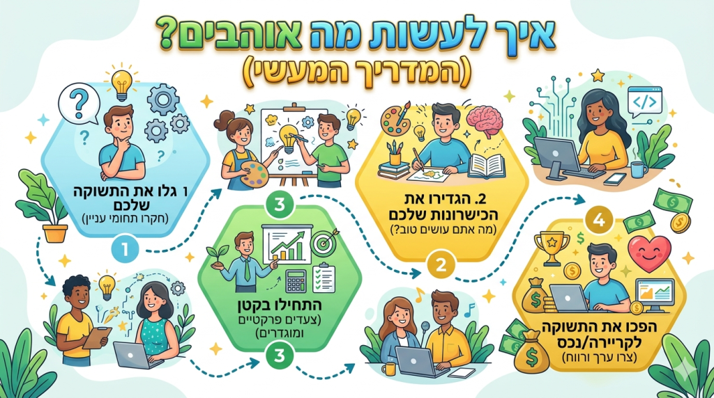 אינפוגרפיקה המציגה 4 שלבים למציאת התשוקה והפיכתה לקריירה רווחית, מיתוג אולימפוס.